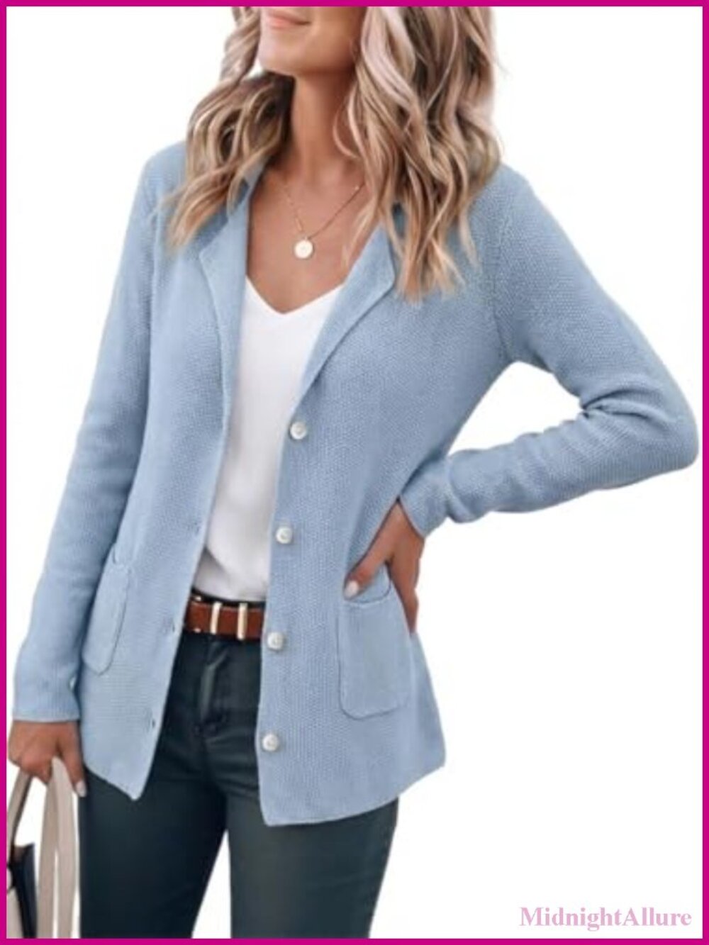 Womens Knit Blazer Lightweight Button Up Sweater Jacket Cardigan